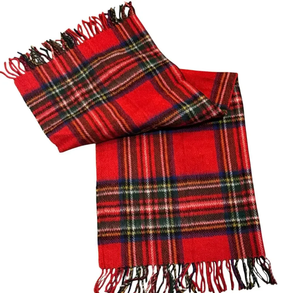 Vintage Tartan Plaid Rosewood 100% Wool Travel Rug Blanket Yorkshire England